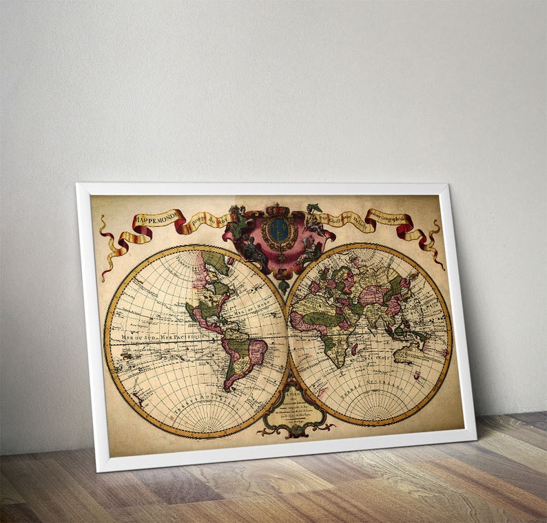 Vintage World Map Wall Art Poster Travel Decor Vintage Map  Etsy