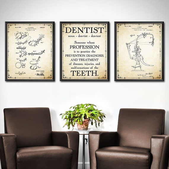 Dentist Set Of 3 Patent Prints Dental Nurse Poster Wall Art Decor Unframed 