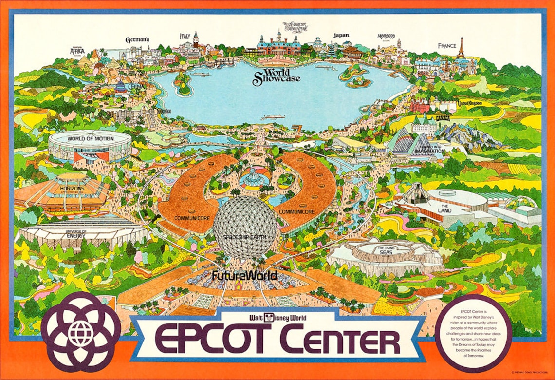 Disney World Epcot Center Map Print Poster 1982 Magic Kingdom - Etsy