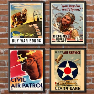 US Air Force Wall Art - Set of 4 Posters - United States Air Force Wife - Gifts for Air Force Girlfriend - Patriotic Decor 1453