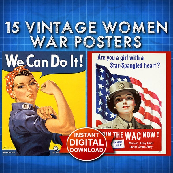 Ensemble d'oeuvres d'art affiches Femmes de la Seconde Guerre mondiale (téléchargement numérique instantané) - oeuvres d'art murales femmes en guerre, art déco femmes, affiche de la Seconde Guerre mondiale Rosie la riveteuse 1508