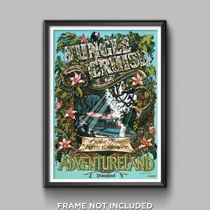 Jungle Cruise Attraction Print Poster Disneyland Disney World Magic Kingdom Adventureland Wall Art Decor Skipper Back Side of Water Map 3173