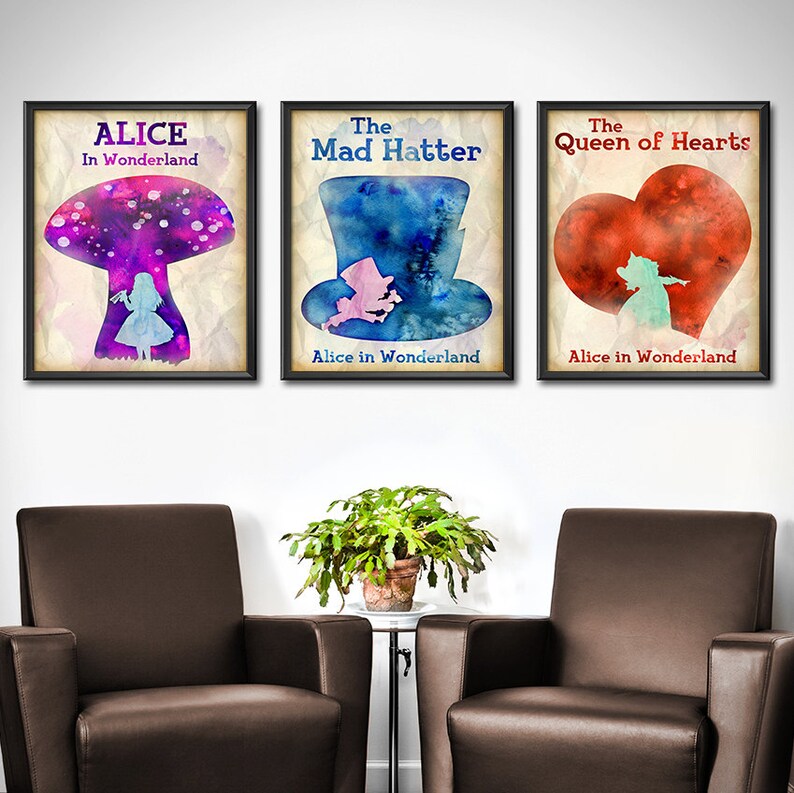 Alice In Wonderland Decorations Set Of 3 Mad Hatters Tea Party Alice In Wonderland Wall Art Mad Hatter Quotes Wonderland Decor 1606