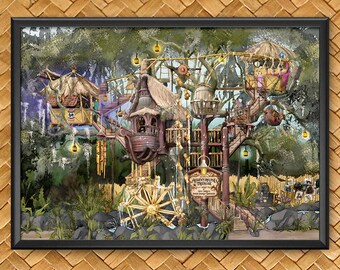 Swiss Family Robinson Treehouse Concept Art Poster Print Disneyland Adventureland Tree House Magic Kingdom Disney World Wall Decor - 4014