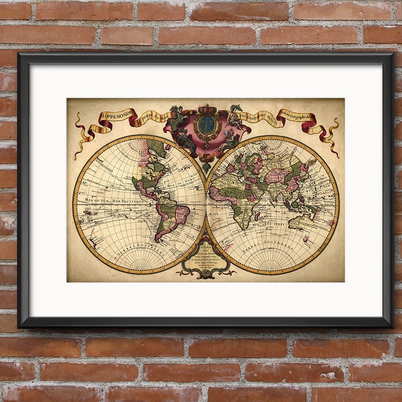 Vintage World Map Wall Art Poster Travel Decor Vintage Map | Etsy