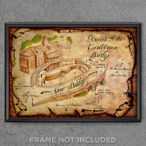 Pirates of the Caribbean Disneyland New Bridge Map Print Poster New Orleans Square Disney World Adventureland Yo Ho Life Wall Art Decor 4044