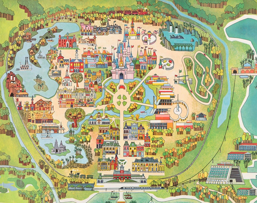 disney world magic kingdom map print poster 1971 wall art etsy
