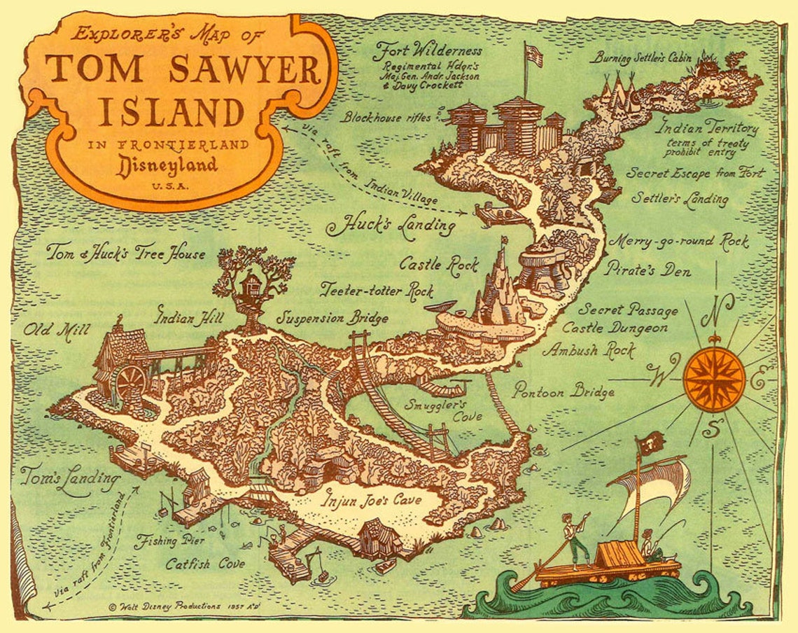 Tom Sawyer Island Map Print Poster Disneyland 1971 Disney - Etsy