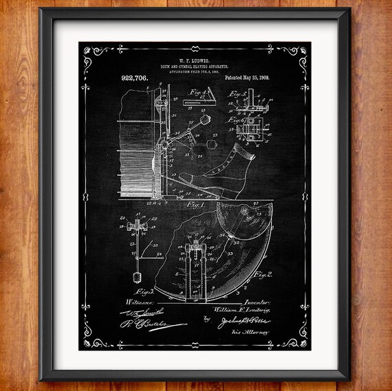Ludwig Drums Set of 2 Patent Prints Drummer Decor Vintage Poster Wall Art Gift