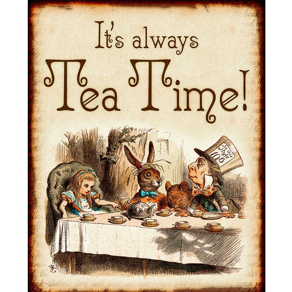 Alice in Wonderland Print Poster Tea Time Mad Hatter Party Rabbit Vintage Party Decoration Cheshire Cat Quote Gift Wall Art Decor 0238