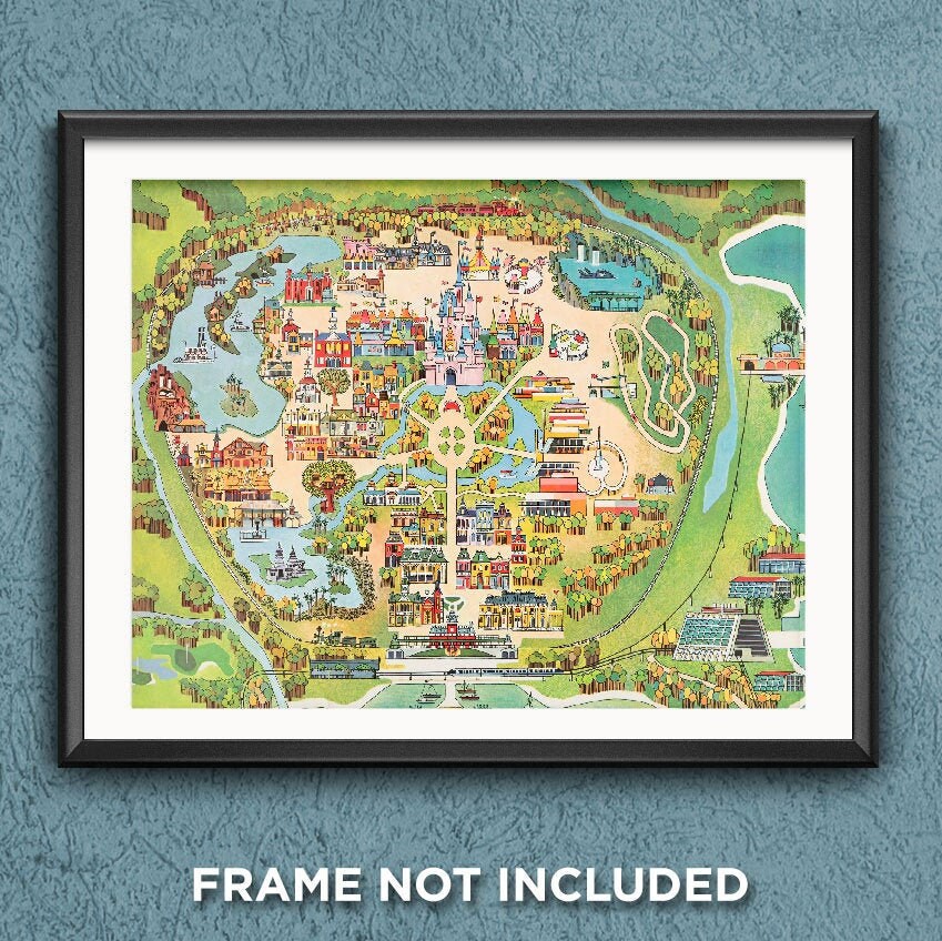 disney world magic kingdom map print poster 1971 wall art etsy hong kong