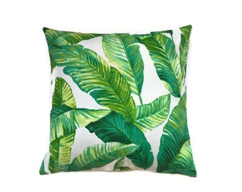 Indoor/Outdoor decorative pillow cover,Green leaf pillow cover,Tropical Pillow Cover,Spring Pillow Cover,Green outdoor pillow cover