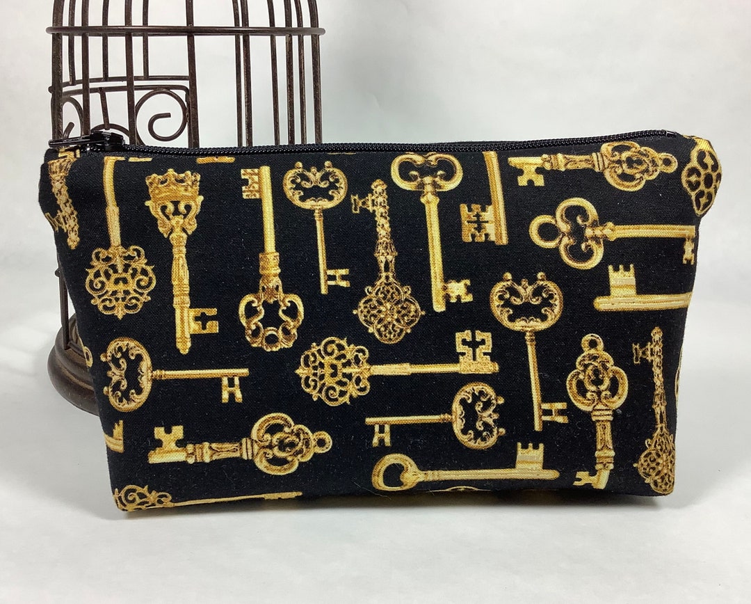 Cosmetic Bag Medium Keys Black and Gold Make Up Travel Etsy