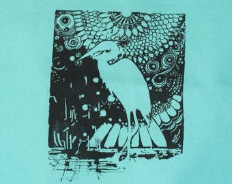 Great Blue Heron Tote Bag, Printed Canvas Fabric Blue Purse Tote Bag | Screen printed bag with bird design, Original art hand made