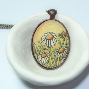 Wildflower Necklace, Chamomile Daisy | tiny art statement necklace, wearable art resin jewelry, original handmade Valentines gift for her
