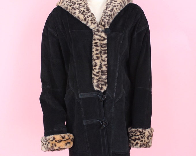 Real Leather With Faux Fur Cheetah Print Accents