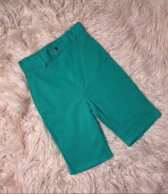 25-26” Green Striped Long Shorts - image 1