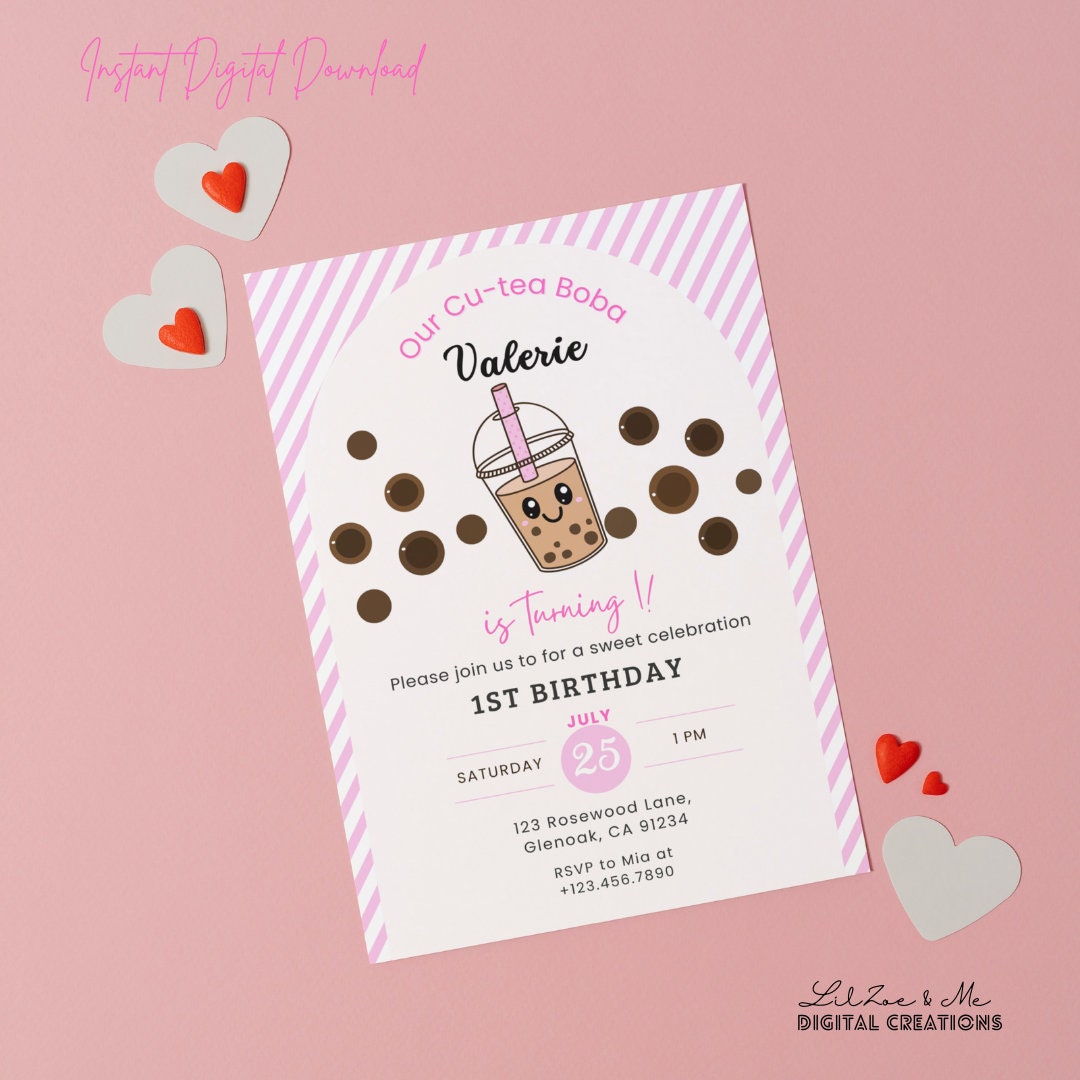 Boba Bubble Milk Tea Birthday Party / Taro Pink Blue Tapioca Any Age ...