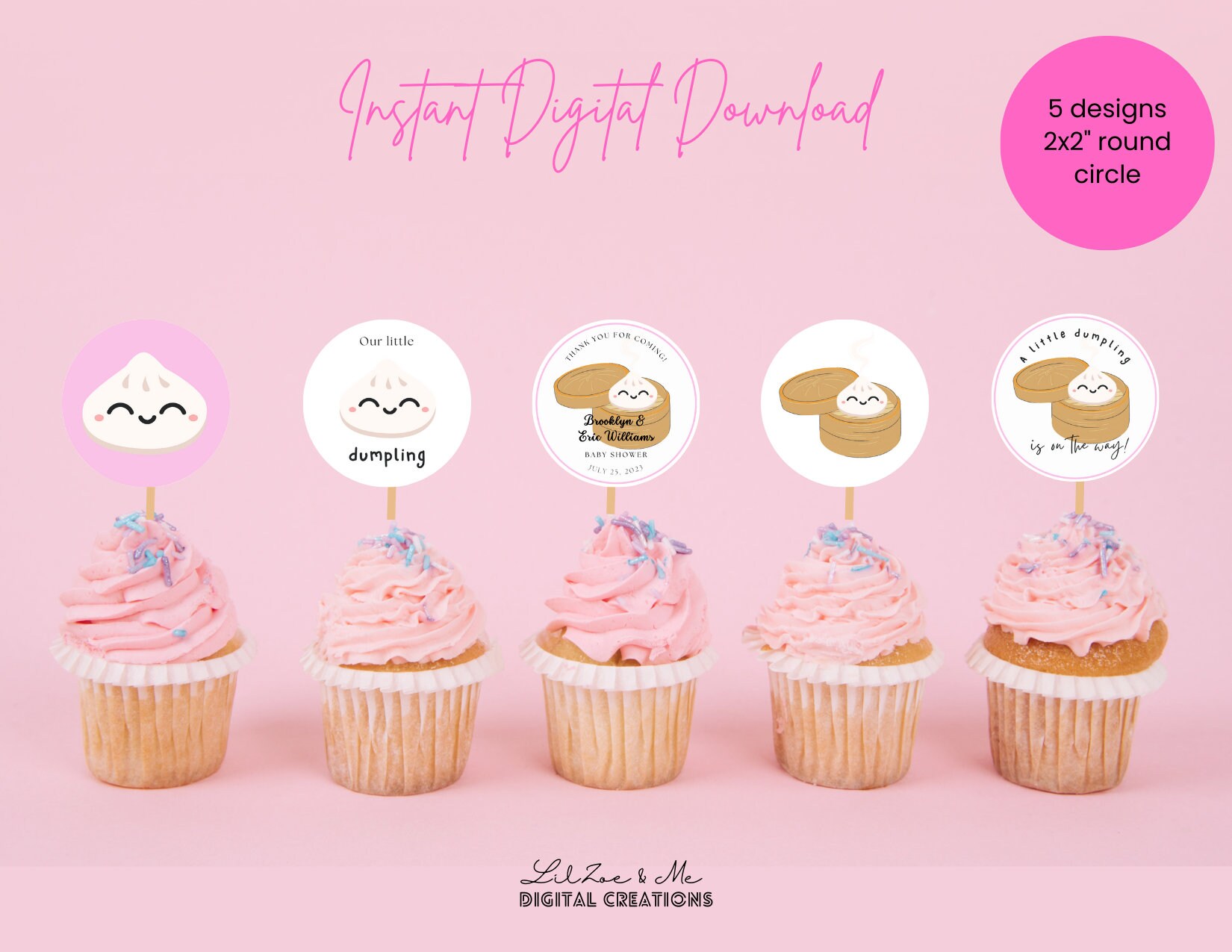 Dumpling Cupcake Topper 2x2 Circle/favor Tag Thank You Sticker Etsy