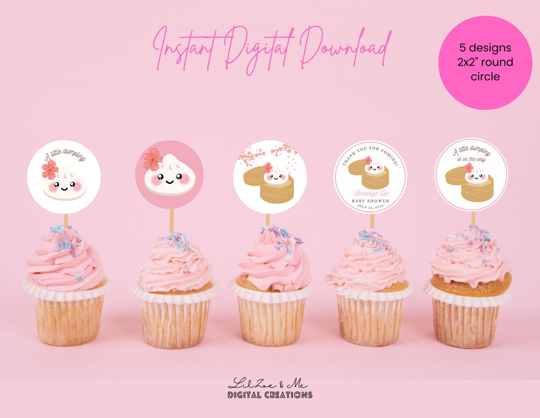 Dumpling Baby With Flower Cupcake Topper 2x2 Circle/favor Tag Thank You