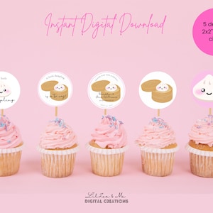 Dumpling Cupcake Topper 2x2 Circle/Favor Tag Thank you Sticker Label Dumpling Baby Bao Girl Boy Baby Shower Deco/Digital Printable 040
