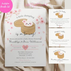 Set di inviti per baby shower "Little Dumpling Flower"/Dim Sum Asian Bao with Love, libri per bambini, lotteria dei pannolini, biglietti di ringraziamento 043