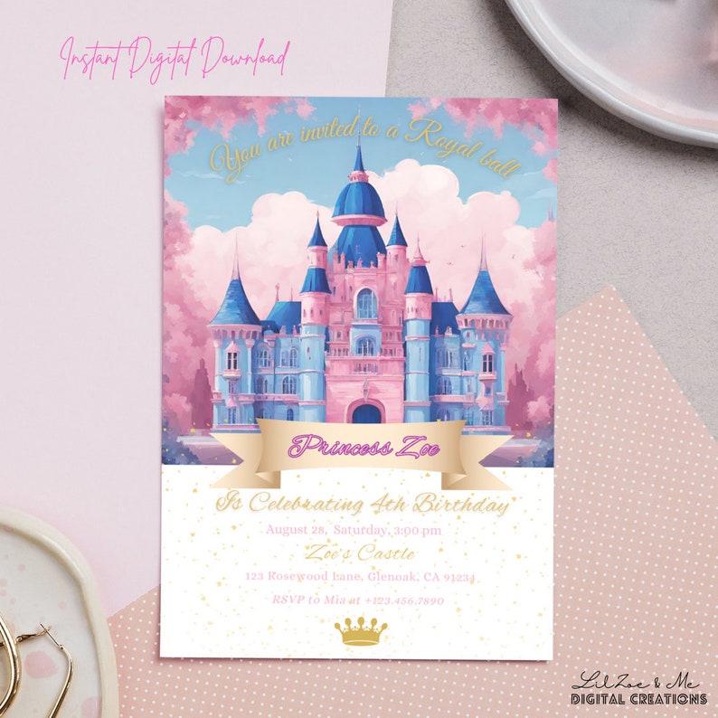 Princess Prince Birthday Invitation/ Magical Kingdom Royal Palace Princess Castle Royal Ball