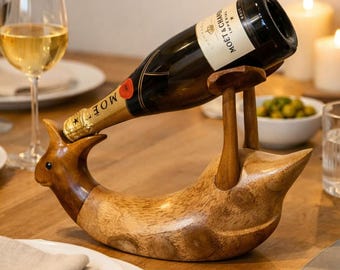 Holz Weinhalter Ente | Weinflaschenhalter als Geschenk | Handgefertigte Küchendeko