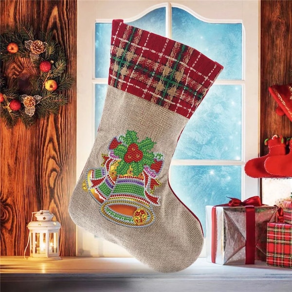 US Seller. 20x35cm Christmas Stocking Diamond Painting Kit, Tools and Diamonds Included. Fast S&H