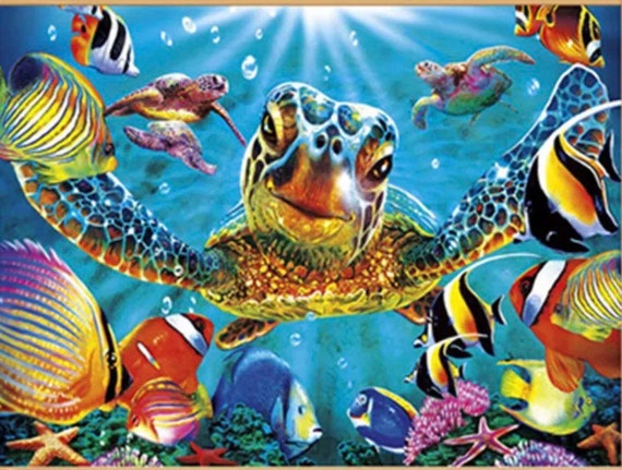 Sea Turtle Diamond Painting Beautiful Sunset Design Embroidery House  Decorations