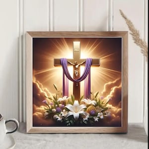 US Shipping, 30x30cm Easter Cross, Jesus  Diamond Painting Art Kit. Round Full Drill.