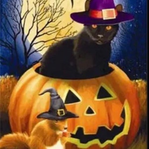 US Shipper,  Halloween Cat, Pumpkin, Diamond Painting Kit. Square Full Drill, Poured Glue Canvas,  Drill Area 25x35cm