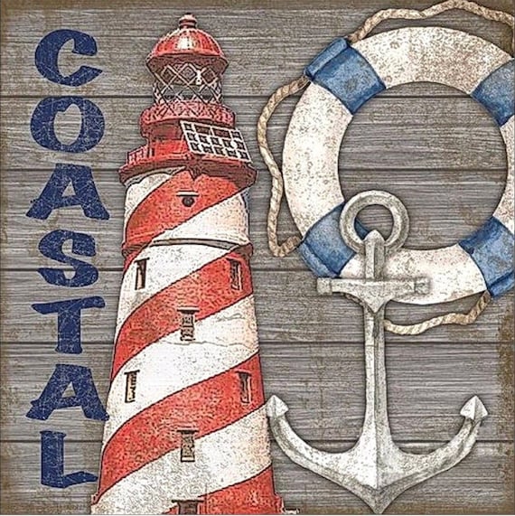 US Seller. 30x30cm Beach House Decor, Lighthouse, Anchor, Rustic Wood,  Nautical Diamond Painting Art Kit. Round Drills, Full Drill. 