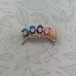 5 Little Birds on a Branch Brooch, Jewelry, Stylish Fashion Accessory, Craft Supplies, Mixed Media, US Shop