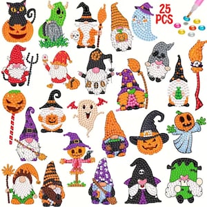 US Seller. Gnome Halloween Diamond Painting Stickers, Fast & Easy. Great for Beginners, DIY Stickers. Diamond Painting Sticker Kit.