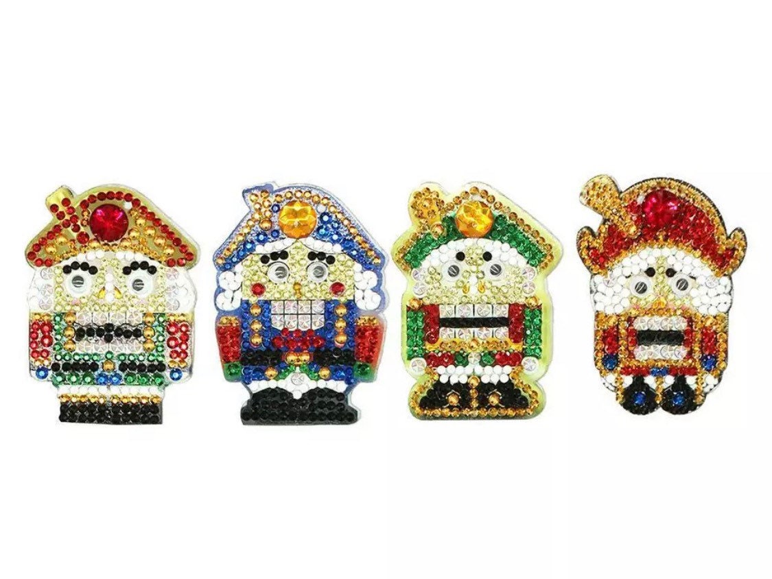 US Seller. Set of 4 Christmas Toy Soldiers Diamond Painting Keychains,  Ornaments, Charms. Tools and Diamonds Included. Fast S&H 