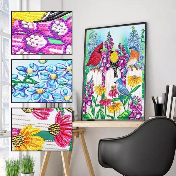 US Seller. 40x50cm Birds and Flowers,  Rhinestones.  Diamond Painting kit. Special Drill Shapes, Partial drill. Fast S&H