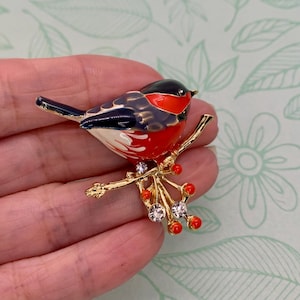 Winter Bird Brooch, Jewelry, Stylish Fashion Accessory, Craft Supplies, Mixed Media, US Shop