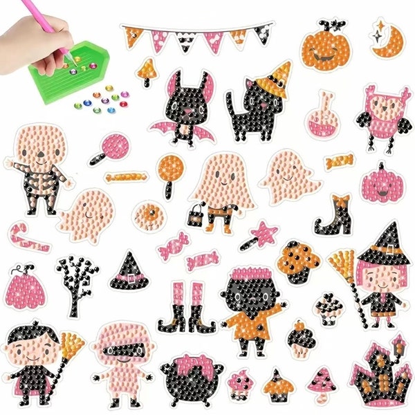 US Seller. Halloween Diamond Painting Stickers, Fast & Easy. Great for Beginners, DIY Stickers. Diamond Painting Sticker Kit.