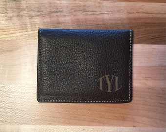 Custom Personalized Laser Engraved Monogram Genuine Leather Credit Card Wallet