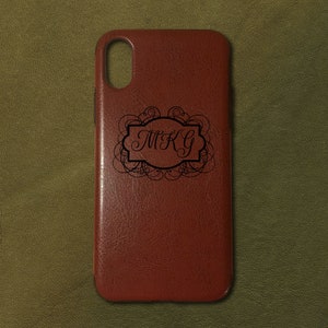 Custom Personalized Laser Engraved Apple iPhone XS Max PU Leather Monogram Case image 2