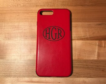 Custom Personalized Laser Engraved Apple iPhone 7/8/SE 2020 or iPhone 7/8 Plus PU Leather Monogram Case