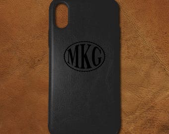 Custom Personalized Laser Engraved Apple iPhone XS Max PU Leather Monogram Case