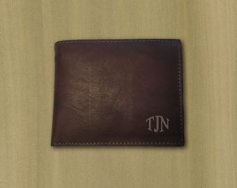 Custom Personalized Laser Engraved Genuine Leather Monogram Wallet
