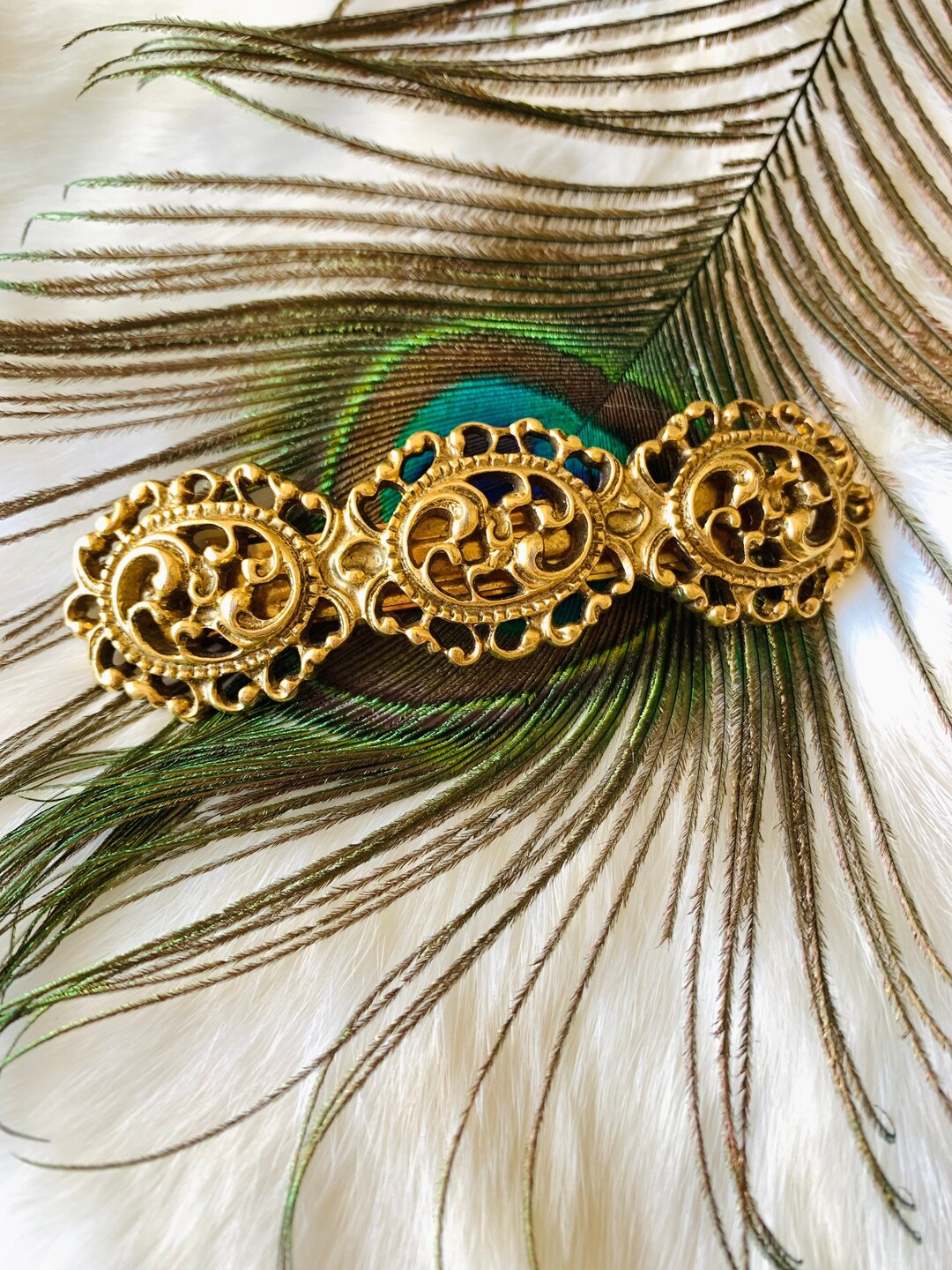 80s Gold Metal Hair Clip // Vintage Hair Accessories // Large Etsy