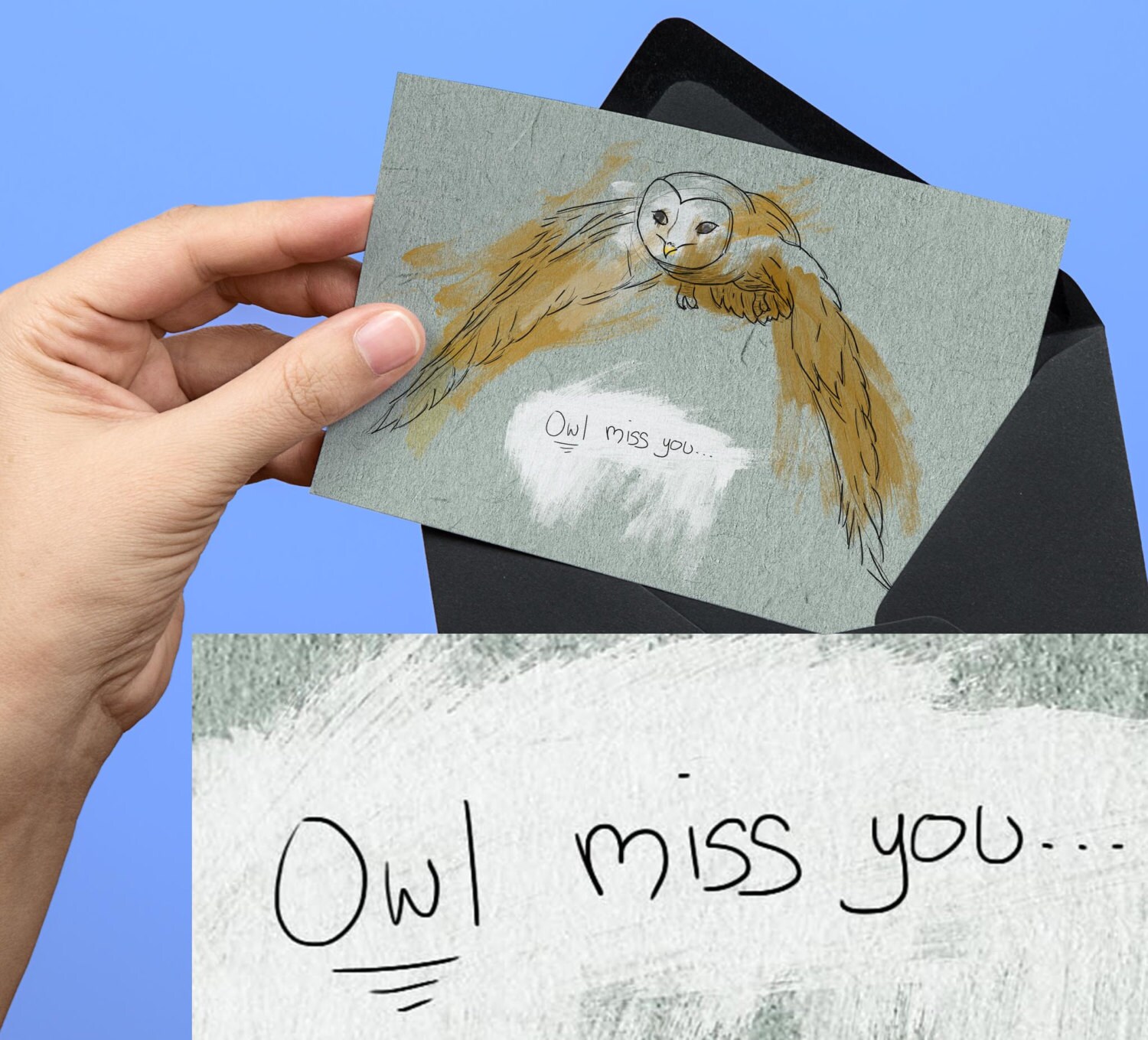 going away goodbye card owl miss you pun sketching art etsy