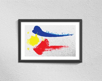Philippines Flag Art Print - Filipino-American history month - Unique Brush Stroke style Filipino Pride Wall Art Abstract Minimalist