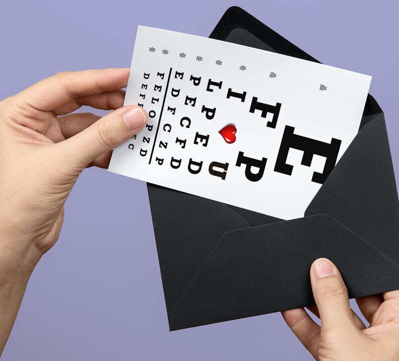 Optometry eye doctor card love vision chart Snellen lovers valentines day anniversary optometrist cute ophthalmology