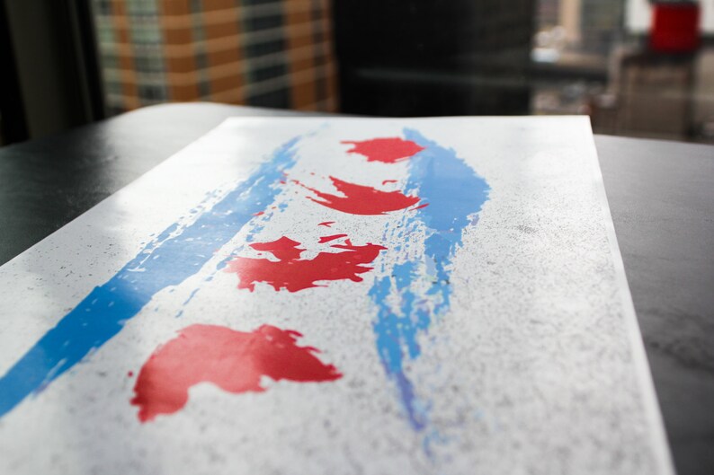Chicago Flag Art Unique Abstract Gritty Paint Brush Stroke Etsy