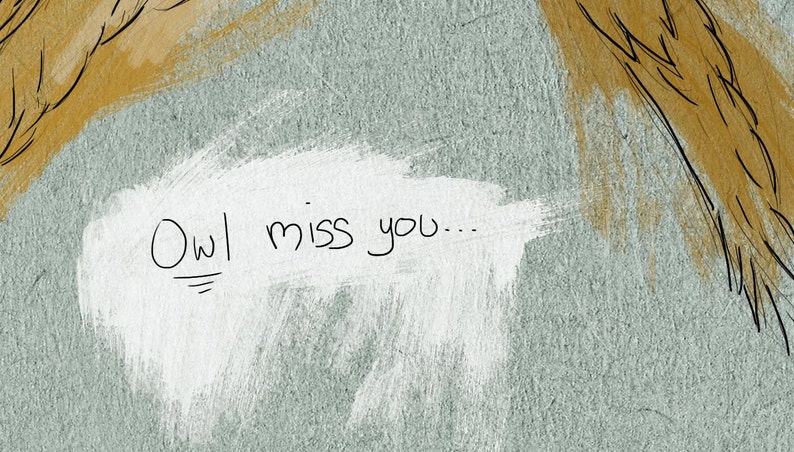 going away goodbye card owl miss you pun sketching art etsy